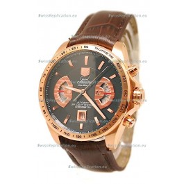 Tag Heuer Grand Carrera Japanese Replica Gold Watch in Black Dial