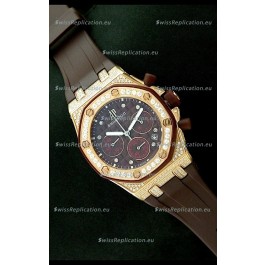 Audemars Piguet Royal Oak Ladies Alinghi Limited Edition Japanese Gold Watch in Maroon Dial