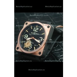 Bell and Ross BR01 97 Power Reserve Rose Gold Watch in Black Dial