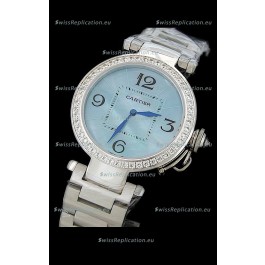 Cartier Pasha de Swiss Replica Automatic Watch in Light Blue Dial