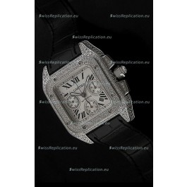 Cartier Santos Swiss Replica Watch with Diamonds Embedded Casing