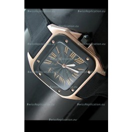 Cartier Santos 100 Japanese Replica Watch in Pink Gold