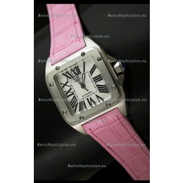 Cartier Santos Swiss Replica Automatic Watch in Pink Strap