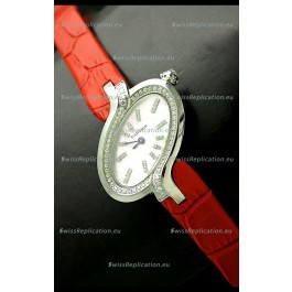 Delices De Cartier Ladies Replica Japanese Watch in Red Leather Strap