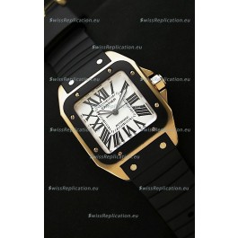 Cartier Santos 100 Swiss Replica Watch in Black Bezel