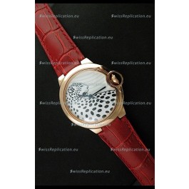Ballon De Cartier Watch in Brown Leather Strap Leopard Dial