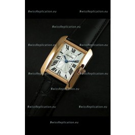 Cartier Louis Japanese Replica Ladies Rose Gold Watch in Black Strap