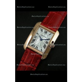 Cartier Louis Japanese Replica Ladies Rose Gold Watch in Red Strap