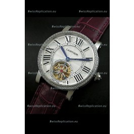 Cartier Ronde de Tourbillon Japanese Replica Watch in Diamond Bezel