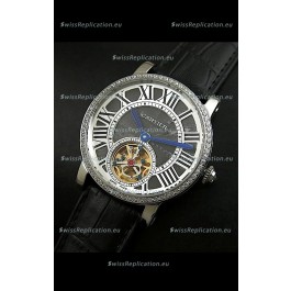 Cartier Ronde de Tourbillon Japanese Replica Diamond Watch in Black Dial
