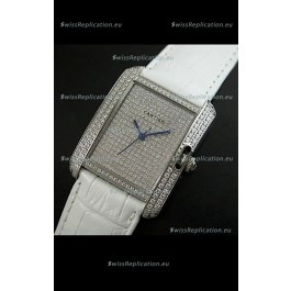 Cartier Tank Anglaise Ladies Replica Watch in Steel/White Strap