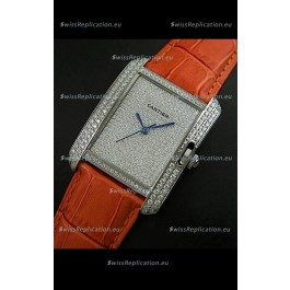 Cartier Tank Anglaise Ladies Replica Watch in Steel/Brown Strap