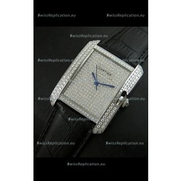 Cartier Tank Anglaise Ladies Replica Watch in Steel/Black Strap