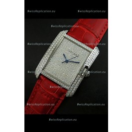 Cartier Tank Anglaise Ladies Replica Watch in Steel/Red Strap