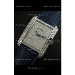 Cartier Tank Anglaise Ladies Replica Watch in Steel/Purple Strap