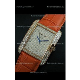 Cartier Tank Anglaise Ladies Replica Watch in Gold Case/Brown Strap
