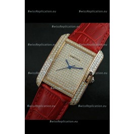 Cartier Tank Anglaise Ladies Replica Watch in Gold Case/Red Strap