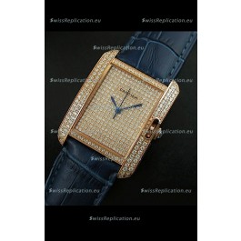 Cartier Tank Anglaise Ladies Replica Watch in Gold Case/Purple Strap
