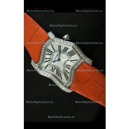 Cartier Tank Folle Ladies Replica Watch in Steel Case/Orange Strap