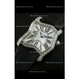 Cartier Tank Folle Ladies Replica Watch in Steel Case/Black Strap
