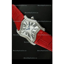 Cartier Tank Folle Ladies Replica Watch in Steel Case/Red Strap