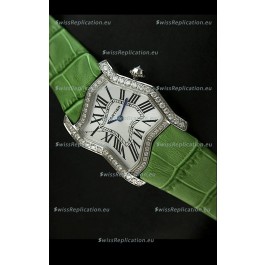 Cartier Tank Folle Ladies Replica Watch in Steel Case/Green Strap