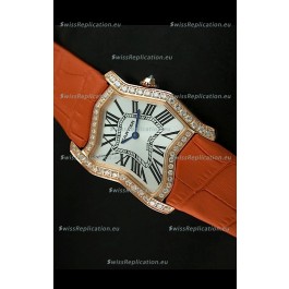 Cartier Tank Folle Ladies Replica Watch in Yellow Gold Case/Orange Strap