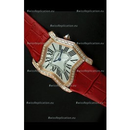 Cartier Tank Folle Ladies Replica Watch in Yellow Gold Case/Red Strap