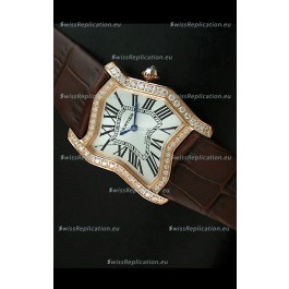 Cartier Tank Folle Ladies Replica Watch in Yellow Gold Case/Brown Strap