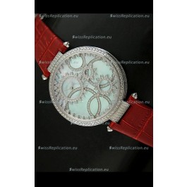 Cartier Replica Watch with Diamonds Embedded Dial Bezel in Steel Case/Red Strap