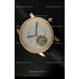 Ronde De Cartier Tourbillon Replica Watch Pink Gold Case - Black Strap