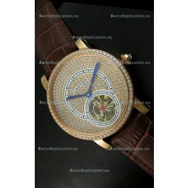 Ronde De Cartier Tourbillon Replica Watch Pink Gold Case - Dark Brown Strap