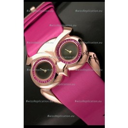 Chopard Animal World Ladies Owl Black Dial Watch in Pink Strap