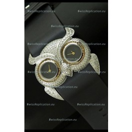 Chopard Animal World Ladies Owl Black Full Diamond Watch in Black Double Eyes Dial