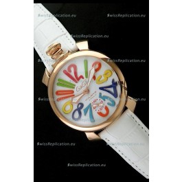 Gaga Milano Italy Japanese Replica Rose Gold Watch in White Dial