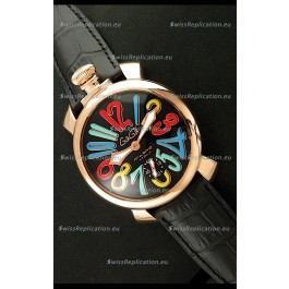 Gaga Milano Italy Japanese Replica Rose Gold Watch in Multi Colour Arabic Markers