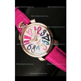 GaGa Milano Japanese Handwind Movement in Pink Strap - Pink Gold Casing