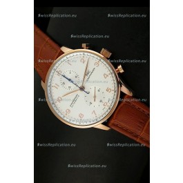 IWC Portuguese Chronograph Swiss Replica Watch in Pink Gold - 1:1 Mirror Replica Edition