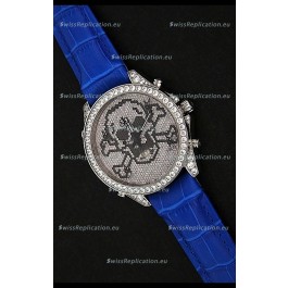 Five Time Zones J&C Skull Japanese Quartz in Full Diamonds