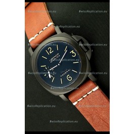 Panerai Luminor Marina Black Seal PVD Swiss Watch in Brown Strap
