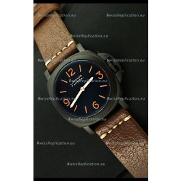 Panerai Luminor Marina Black Seal PVD Swiss Watch in Dark Brown Strap