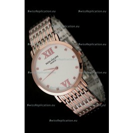 Patek Philippe Geneve Men Japanese Rose Gold Watch in White Dial