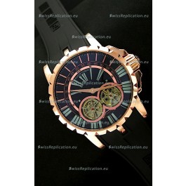 Roger Dubuis Chronoexcel Japanese Replica Automatic Rose Gold Watch in Blue Dial