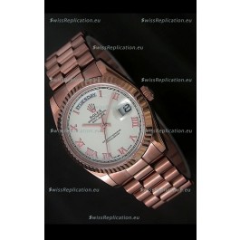 Rolex Day Date Japanese Rose Gold Watch in White Dial