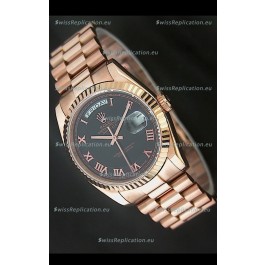 Rolex Day Date Japanese Rose Gold Watch in Black Dial