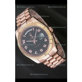Rolex Day Date Swiss Replica Steel Watch in Black Dial
