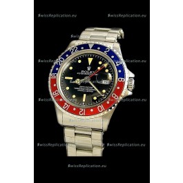 Rolex GMT Master Swiss Replica Steel Watch in Black Dial