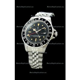 Rolex GMT Master Swiss Replica Steel Watch in Black Bezel