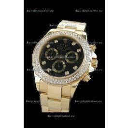 Rolex Daytona Swiss Replica Gold Watch in Full Diamond Bezel