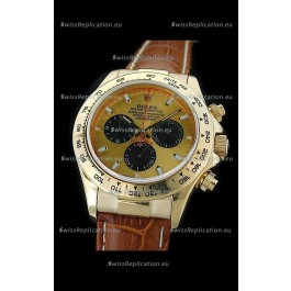 Rolex Daytona Cosmograph Swiss Replica Gold Watch in Brown Strap